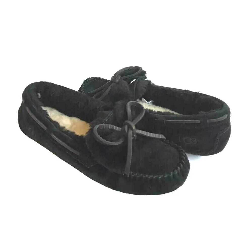 UGG DAKOTA DOUBLE BOW BLACK SLIP ON SHEARLING SANDALS US 7 / EU 38 / UK 5